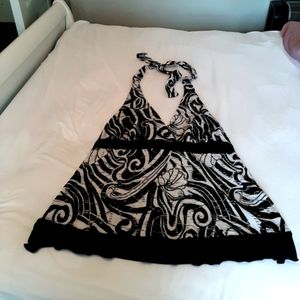 Studio 1940 XL tie around neck, black and white design tank top.